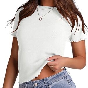 EUC White Ribbed T-Shirt with Frill Sleeve